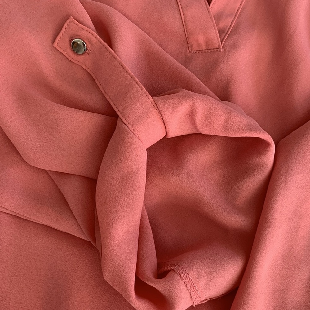 CATO Women’s PLUS Blouse Coral Split Neck‎ Button Sleeve High/Low Hem 18/20W - Picture 6 of 14